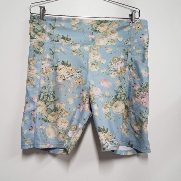 Tuckernuck Shorts Womens Medium M Blue Pink Cream Flower Floral Biker Short - Picture 1 of 6